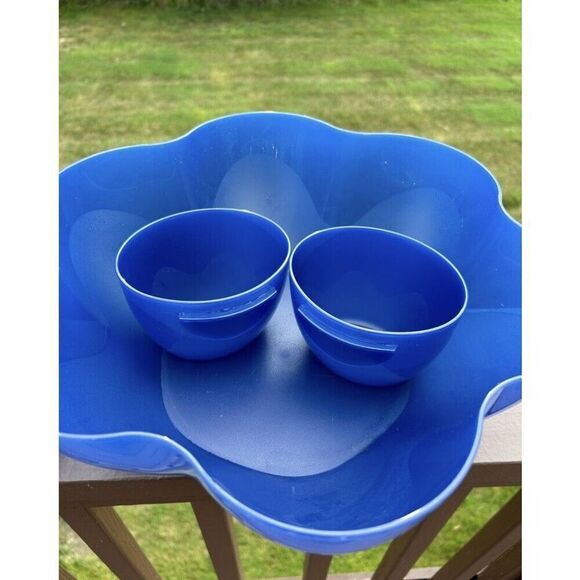 Tupperware Retro Flower Design Blue Chip 'N Dip Bowl Set 5 Piece. - Picture 8 of 13
